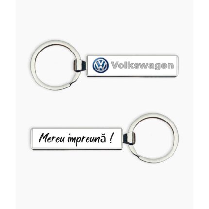 Breloc metalic cu logo Volkswagen si text "Mereu impreuna", argintiu