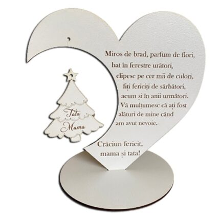 Decoratiune pentu Mama si Tata, inima cu mesaj de Craciun, ArtemisGift