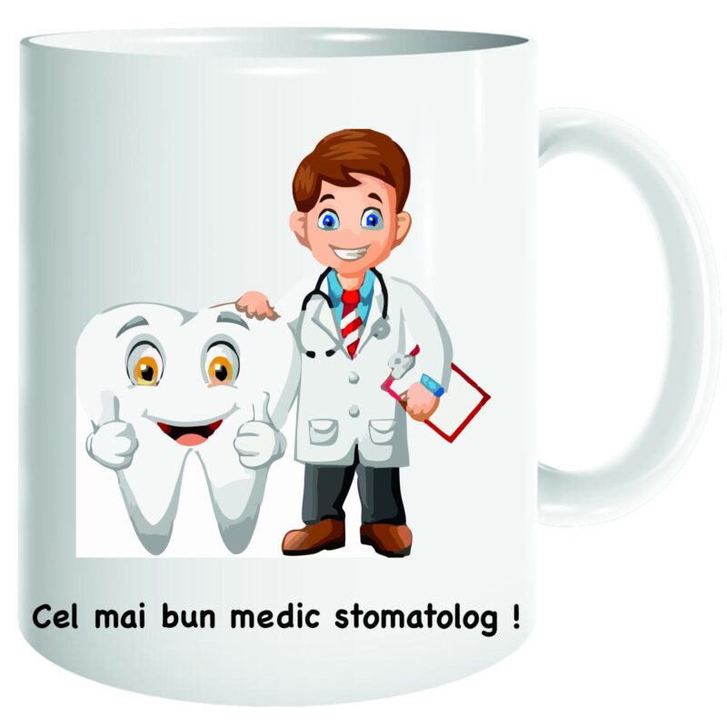Cana alba personalizata medic stomatolog, cadou zi nastere, 330 ml