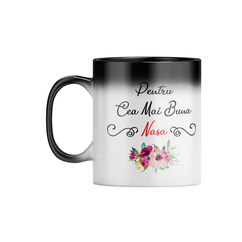 Cana personalizata magica termosensibila, model cea mai buna nasa, neagra, 330 ml