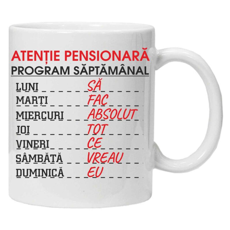 Cana inscriptionata cu textul " pensionari 1", CRD PRINT, 330ml, alba