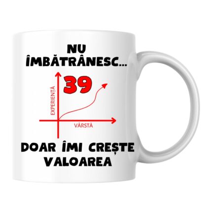 Cana personalizata - Nu imbatranesc,39 de ani, doar imi creste valoarea, alba, 330 ml