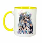 Cana personalizata cu imprimeu Stray Kids, Ceramica, 330 ml, Maner si interior Galben