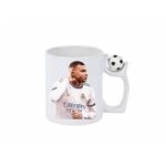 Cana ceramica cu maner fotbal antistres ''Kylian Mbappe la Real Madrid'', alba, 350 ml