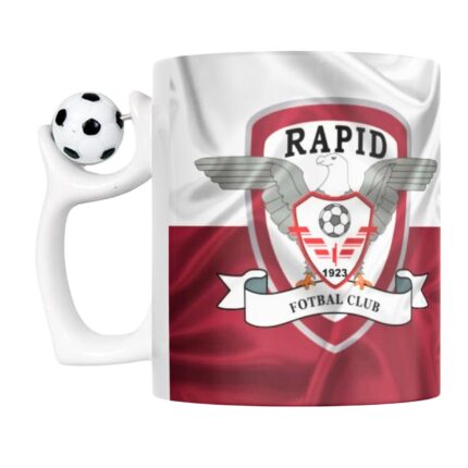 Cana cu minge fotbal - „Fotbal club Rapid Bucuresti”, v2, sport, fotbal, suporter, alba, 330 ml