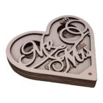 Cutie de verighete, Mr & Mrs, Personalizata, Inima, Lemn, Alb, CTV001
