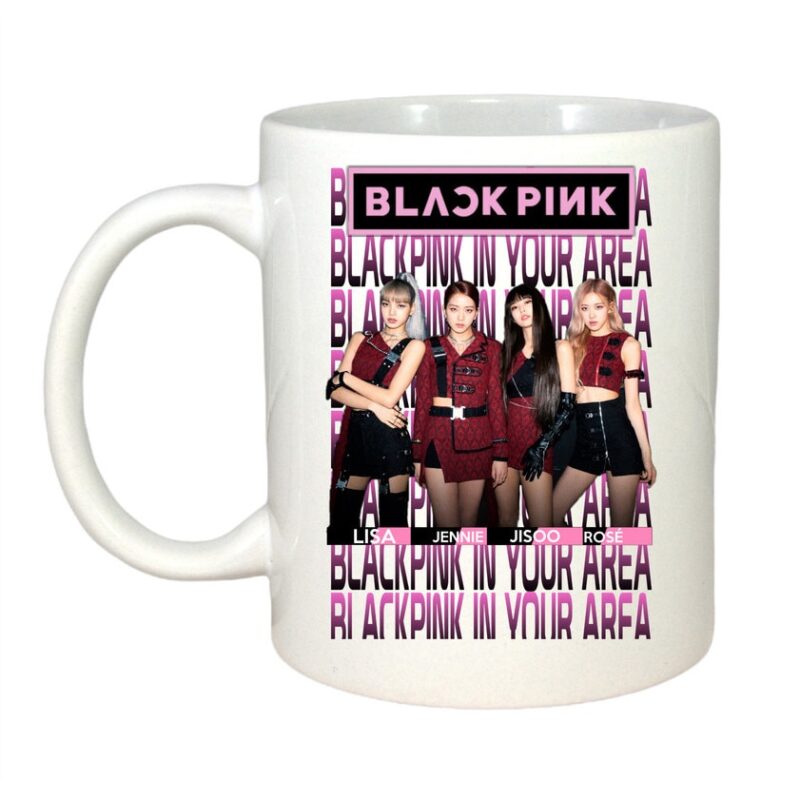 Cana personalizata cu imprimeu Black Pink Ice Cream, Ceramica, 330 ml, Maner si interior Alb