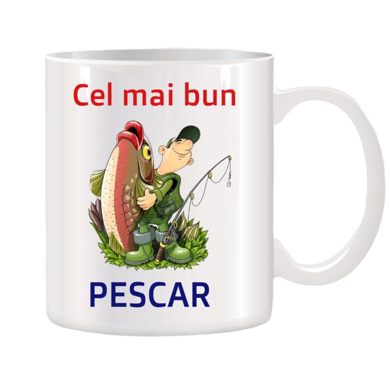 Cana alba ceramica personalizata Cel mai bun Pescar, Stickers Factory, 330 ml