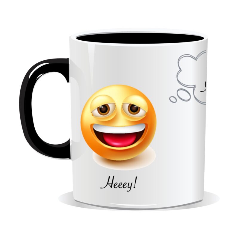 Cana personalizata cu Emoji, Emoji obosit dar inca amabil, Cadoul ideal, Iar asta, 330 ml, interior negru