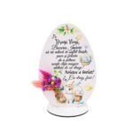 Decoratiune Cadou de Paste pentru Nasi - Ou din lemn personalizat cu mesaj, decorat cu flori naturale stabilizate, 15x10 cm, Rica Dreamart
