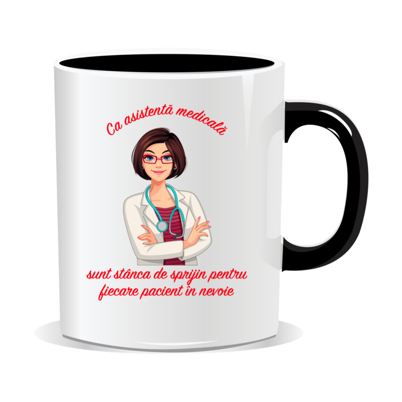 Cana personalizata pentru asistente medicale, Stanca de sprijin pentru fiecare pacient in nevoie, 330 ml, interior negru