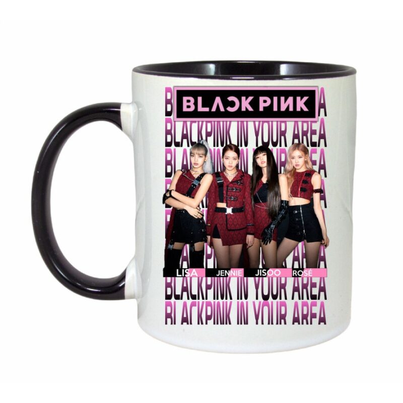 Cana personalizata cu imprimeu Black Pink Ice Cream, Ceramica, 330 ml, Maner si interior Negru