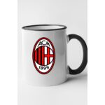 Cana personalizata cu imprimeu Seria A - AC Milan, Ceramica, 330 ml, Maner si interior Negru