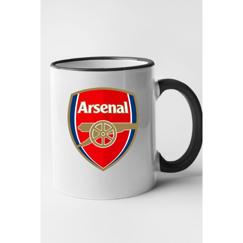 Cana personalizata cu imprimeu Premier League - Arsenal, Ceramica, 330 ml, Maner si interior Negru