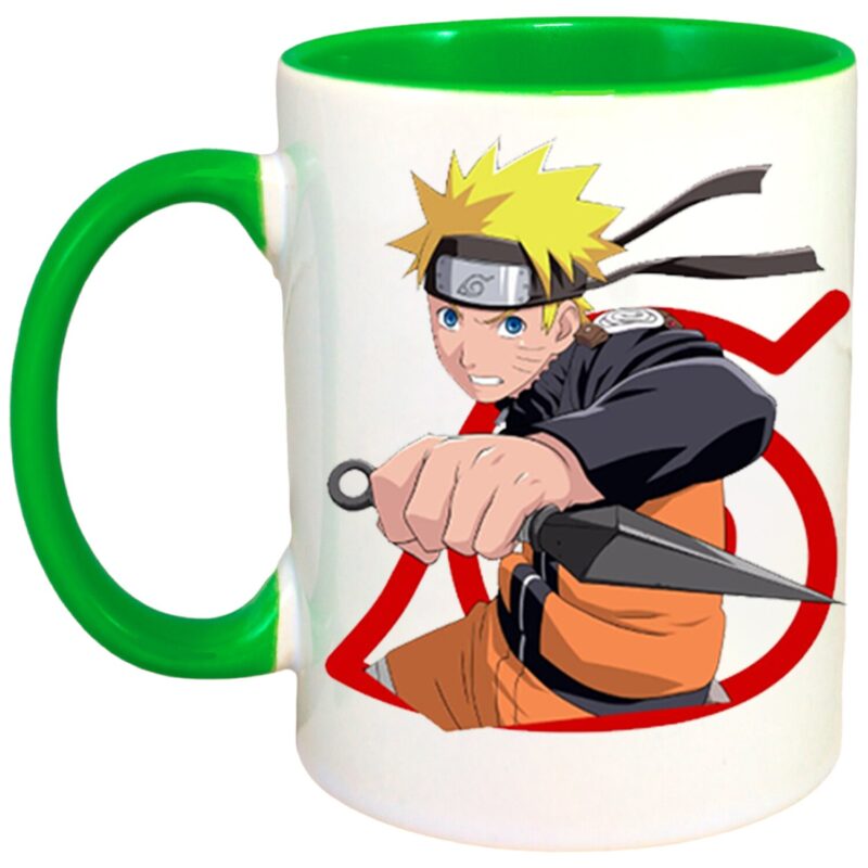 Cana personalizata cu interior colorat, verde, Cana Naruto Boruto Shippuden Kung Fu Anime Manga, 330 ml