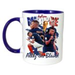 Cana personalizata cu imprimeu Kylian Mbappe, Ceramica, 330 ml, Maner si interior Albastru