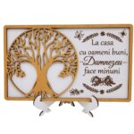 Tablou personalizat cu mesaj pentru Familie, Nasi, Fini, Prieteni, Colegi, Nunta, Logodna, Aniversare casnicie, Onomastica - "La casa cu oameni buni", Lemn, Decupaj si Gravura Laser, 20x13 cm, Rica Dreamart, Model 3