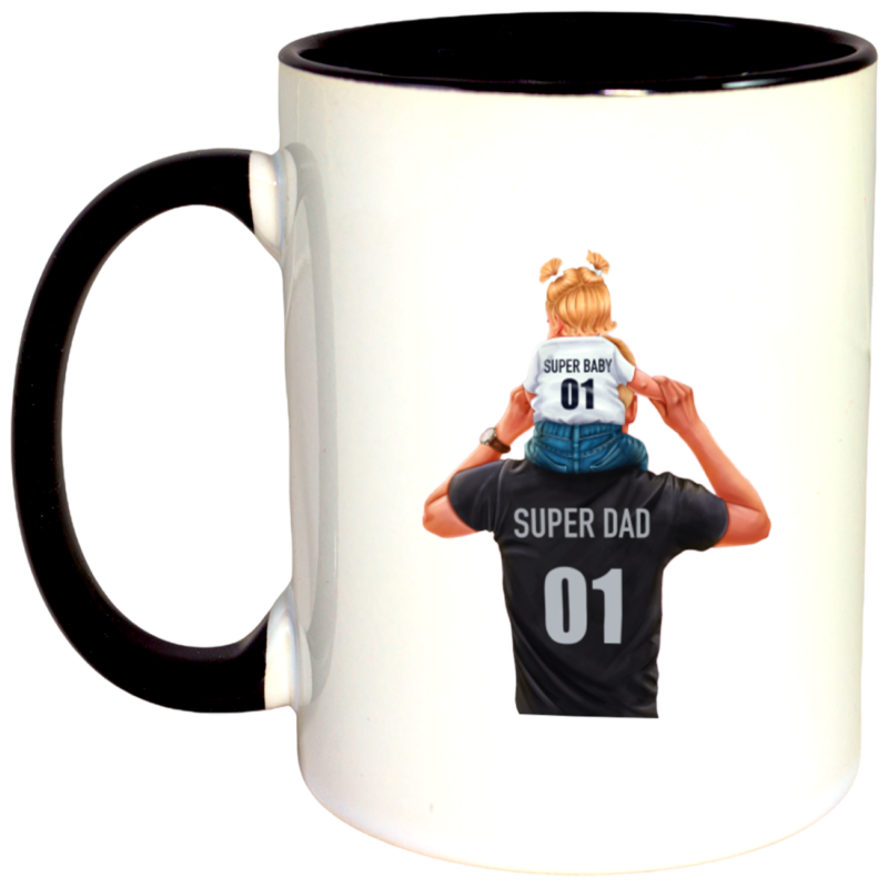 Cana personalizata cu interior colorat, negru, "Super dad, super baby", 330 ml