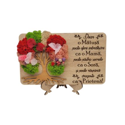 Tablou cu licheni gravat cu mesaj pentru matusa, 20x13 cm, Lemn, Model 2