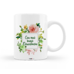 Cana personalizata cu model floral si mesajul "Cea mai buna Educatoare", ceramica alba, 330 ml