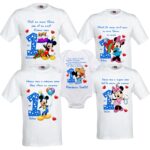 Set 4 tricouri si 1 body personalizate Aniversare 1 an, Taiere Mot, Turta, Mickey Minnie mouse, My Way, CRLA97, Albastru, 100% bumbac, S