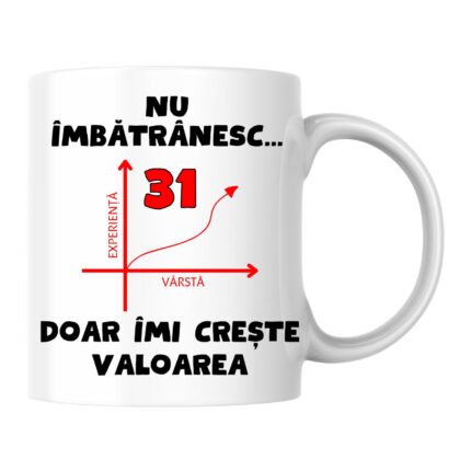 Cana personalizata - Nu imbatranesc,31 de ani, doar imi creste valoarea, alba, 330 ml