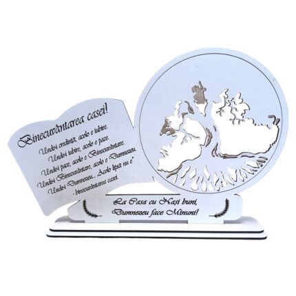 Decoratiune tablou inima, blank pentru licheni stabilizati, personalizat cu mesaj standard pentru familie, prieteni, fini, nasi, ''Binecuvantarea casei...Familia este totul...', dimensiune 30x18cm, model 3, alb