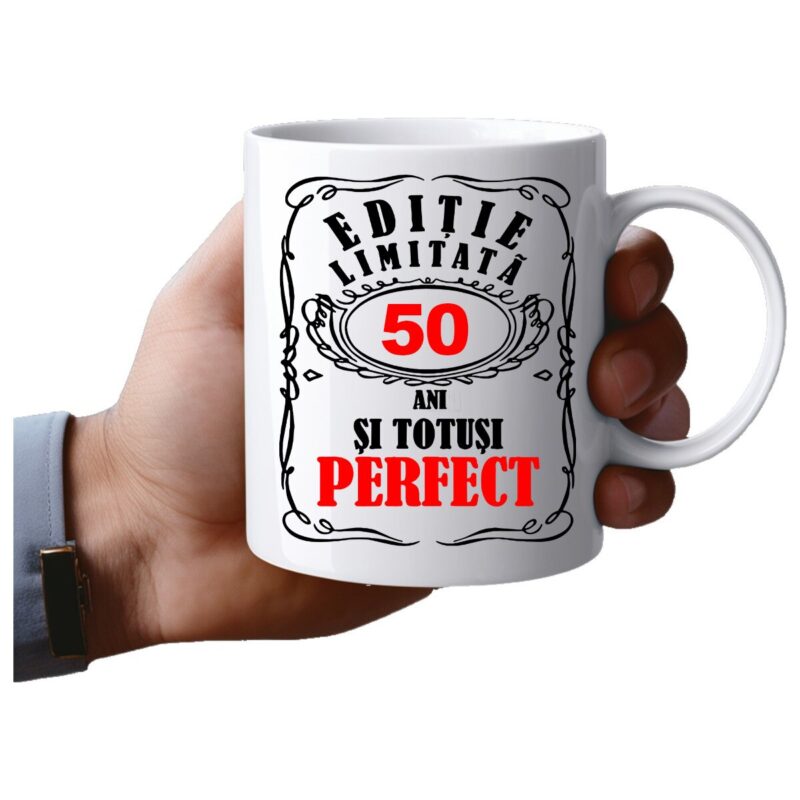 Cana personalizata, Editie limitata 50 ani, Ceramica, 330 ml, Maner si interior Alb