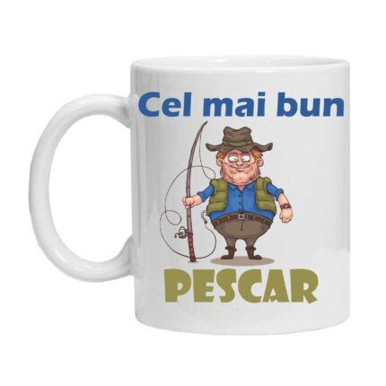 Cana personalizata inscriptionata cu textul "cel mai bun pescar", Ceramica, INOVATIX, 330 ml