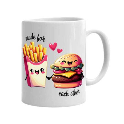 Cana alba personalizata, interior alb si maner alb, Colectia Valentine's Day, Made for each other, 350 ml