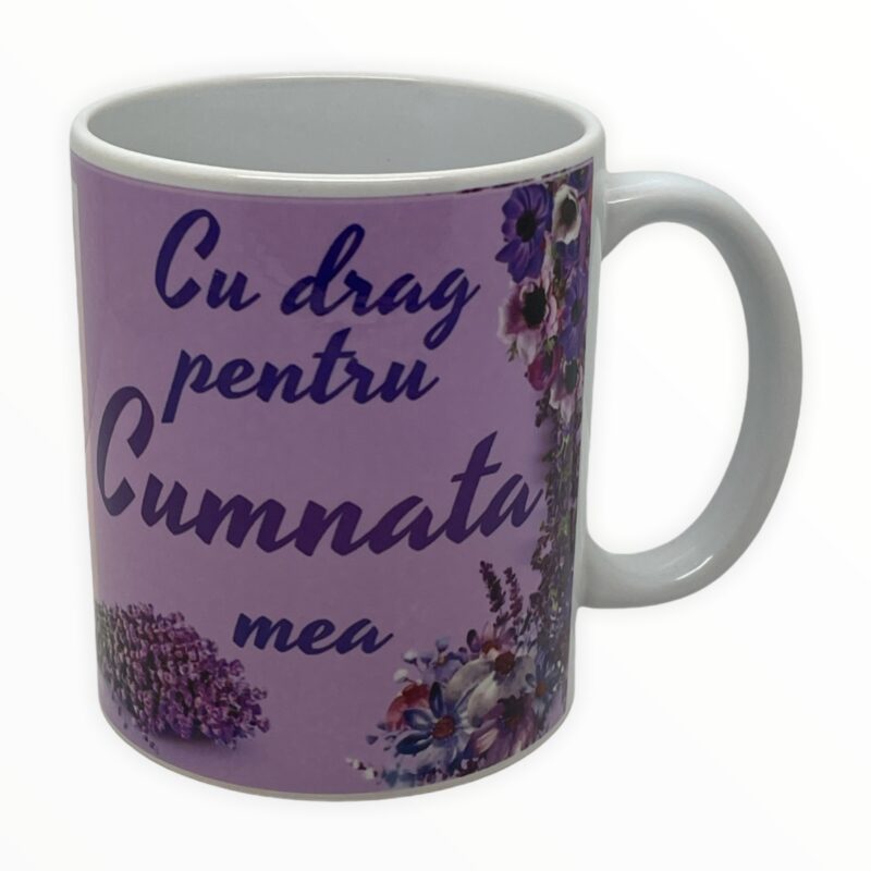 Cana personalizata "Cu drag pentru Cumnata mea", model lavanda B, 330 ml