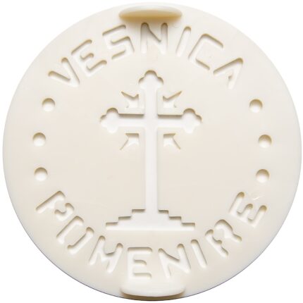 Tipar Cruce rotund din plastic, vesnica pomenire, pentru ornart coliva, diametru 23cm