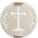 Tipar Cruce rotund din plastic, pentru ornat coliva, diametru 17cm