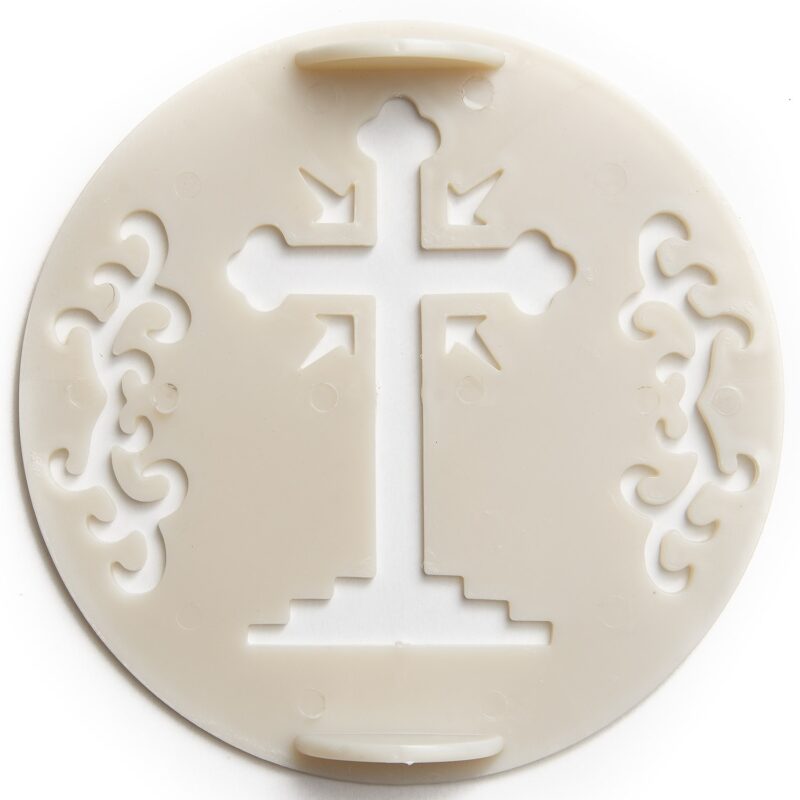 Tipar Cruce rotund din plastic, pentru ornat coliva, diametru 17cm