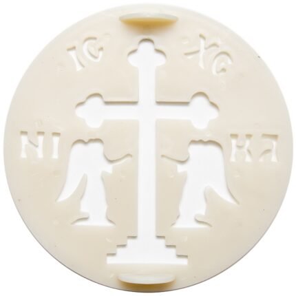 Tipar Cruce cu ingeri, rotund, din plastic, pentru ornat coliva, diametru 23cm