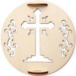 Tipar Cruce rotund din lemn, pentru ornart coliva, diametru 17cm
