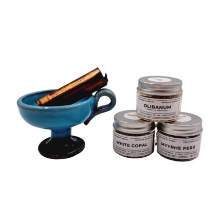Set catuie ceramica si tamaie din rasini naturale olibanum, myyrh, copal, 25 grame