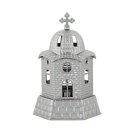 Candela antimoniu bisericuta 17cm - argintiu