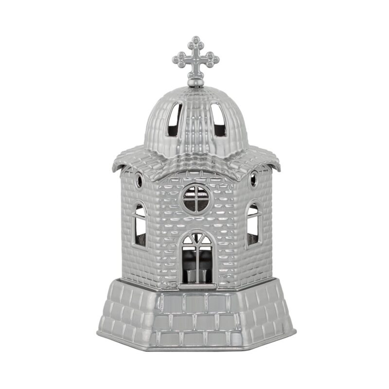 Candela antimoniu bisericuta 17cm - argintiu