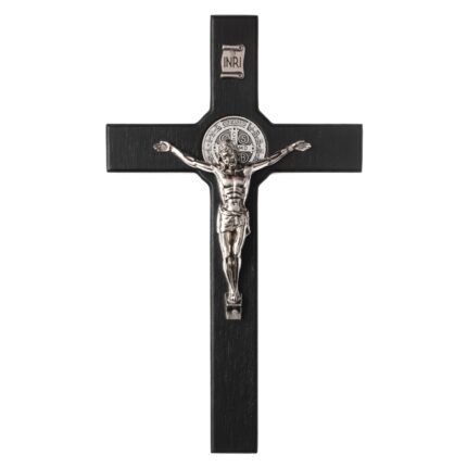 Cruce din lemn, Sfantul Benedict, negru, 22 x 12 x 1.8 cm