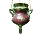 Candela ceramica cu lant culoare rosu