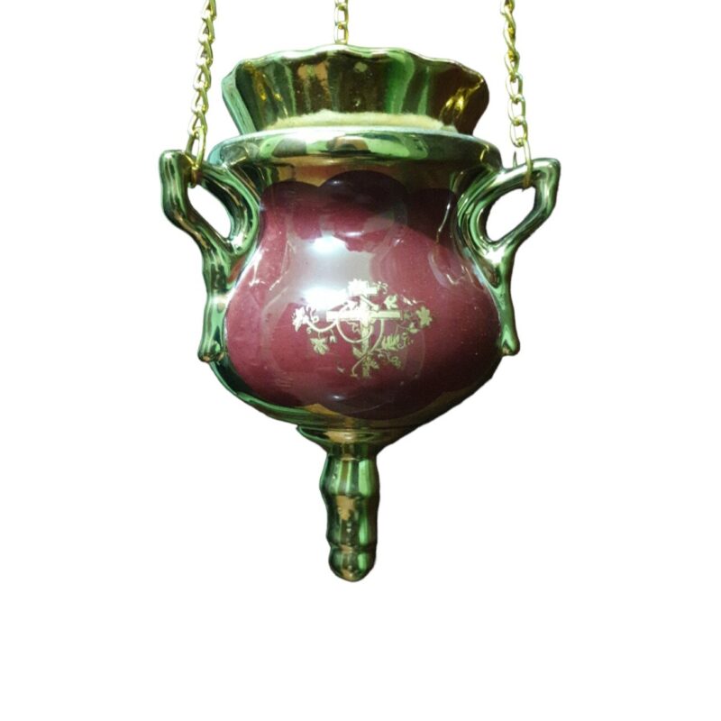 Candela ceramica cu lant culoare rosu