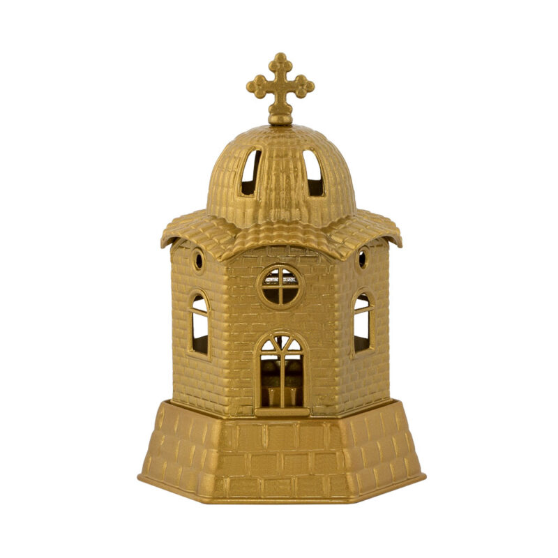 Candela antimoniu bisericuta 17cm - auriu