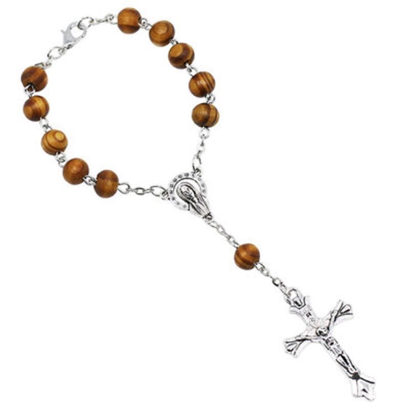 Bratara rozariu Cozevdnt, margele rosii, medalion Sfantul Benedict, crucifix, pentru masina