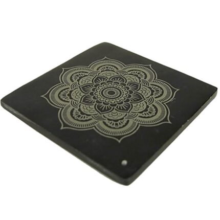 Suport de tamaie, Yogi & Yogini Naturals, Piatra, 10,5 x 10,5 cm, Negru