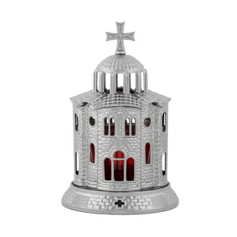 Candela antimoniu bisericuta 18cm - argintiu