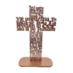 Cruce din lemn cu rugaciunea Tatal Nostru-HDF 4mm, cu suport, cupru sidefat, 30cm