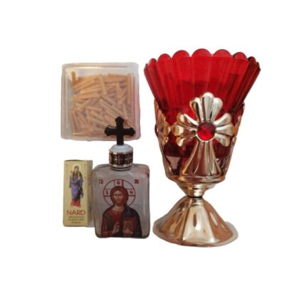Set 4 buc Candela, Pluta cu fitile, Mir, Sticluta Alina's Orthodox Store