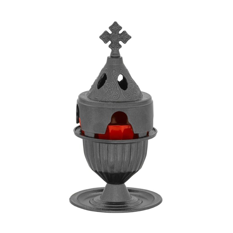 Candela antimoniu pahar metal 18cm - argintiu