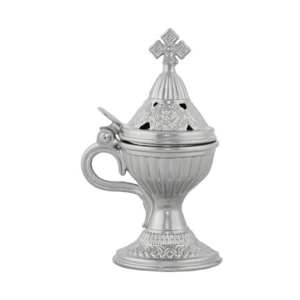 Catuie antimoniu cu capac mare 17,5cm - argintie